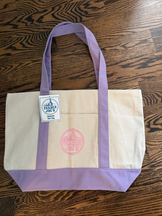 Trader Joe'S Handbags - Trader Joe's Cream and Lavender Canvas  Large Tote New With Tags HTF